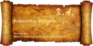 Kubovits Alfonz névjegykártya